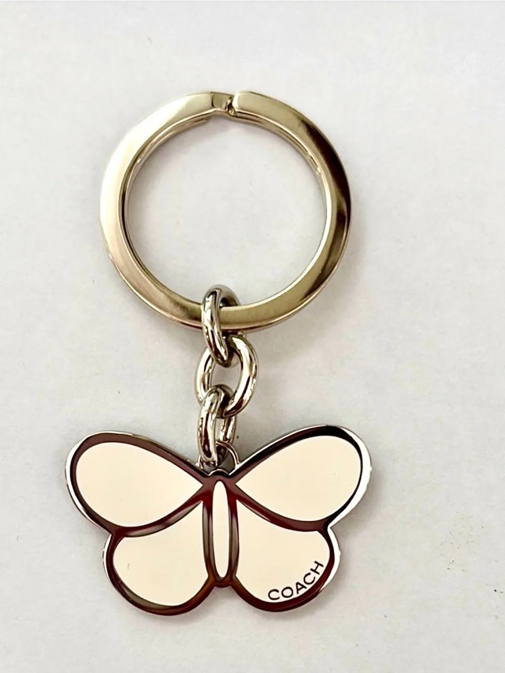 Coach White Enamel Butterfly Keychain & Bag Charm Silver Hardware NEW